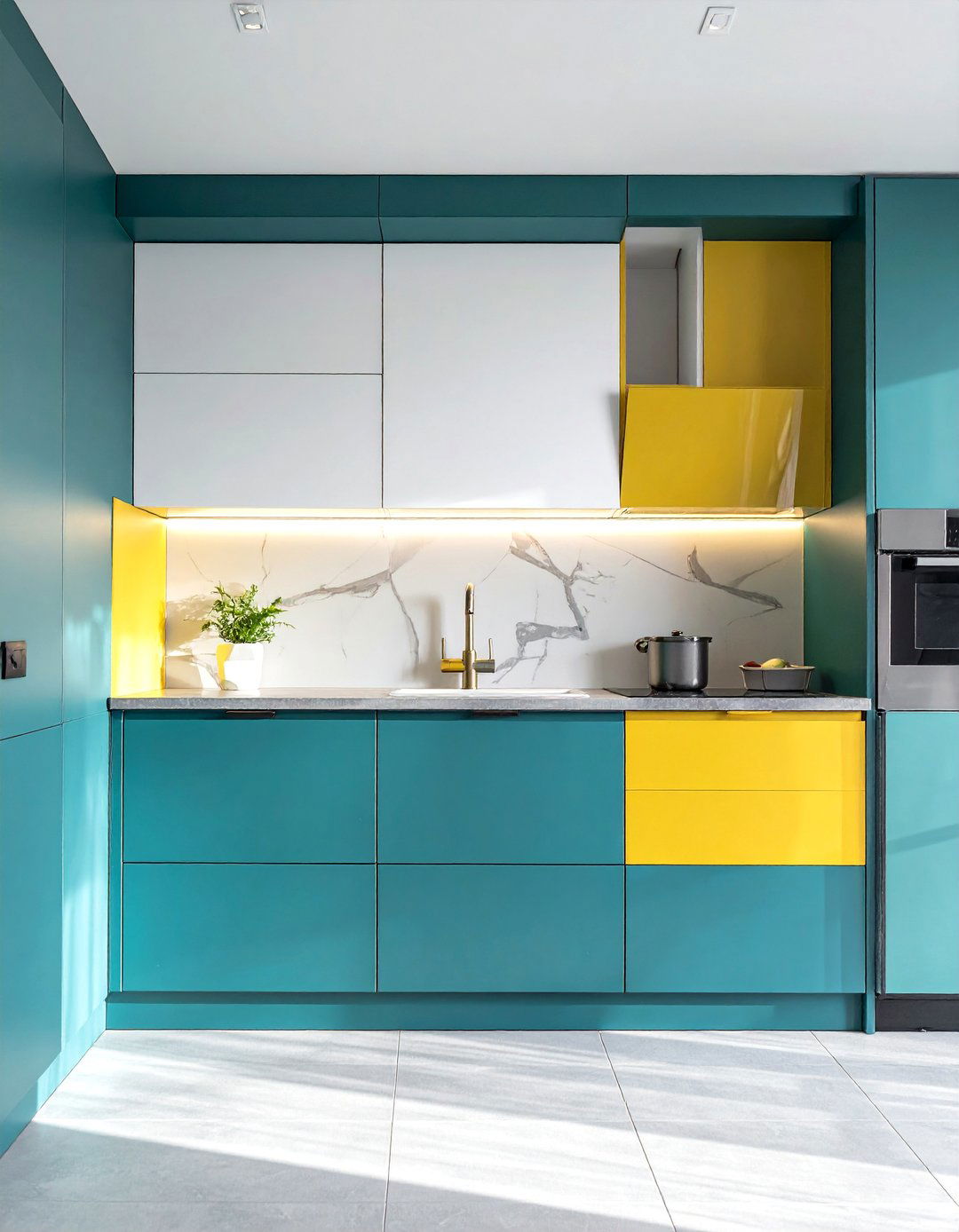 Modern Color Blocked Painted Kitchen Cabinets - 40 Painted Kitchen Cabinet Ideas to Refresh Your Space