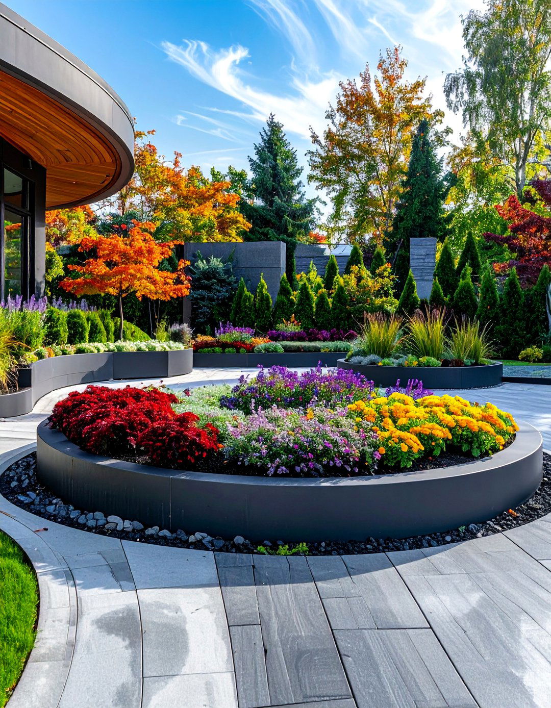 Modern Container Garden Display - 30 Circular Driveway Landscaping Ideas for Your Home