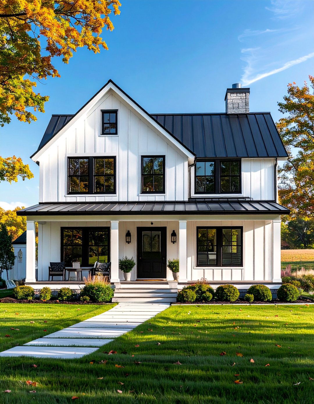 Modern Farmhouse With Black Windows - 30 Houses With Black Windows for Bold Style