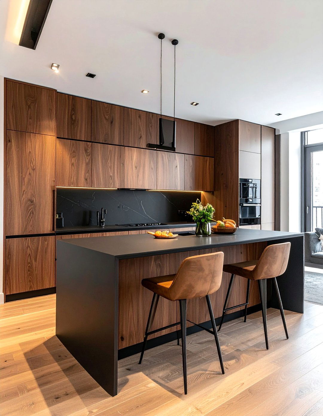 Modern Flat Panel Brown Cabinets with Black Laminate Countertops - 20 Kitchen with Brown Cabinets and Black Countertops