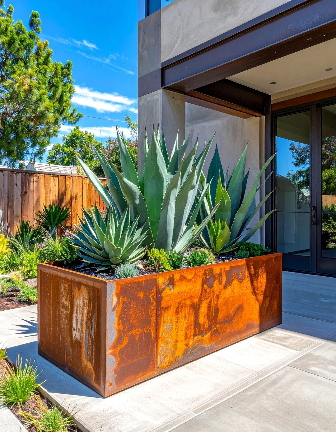 Modern Front Porch with Corten Steel Accents - 25 Modern Front Porch Ideas for a Welcoming Entrance