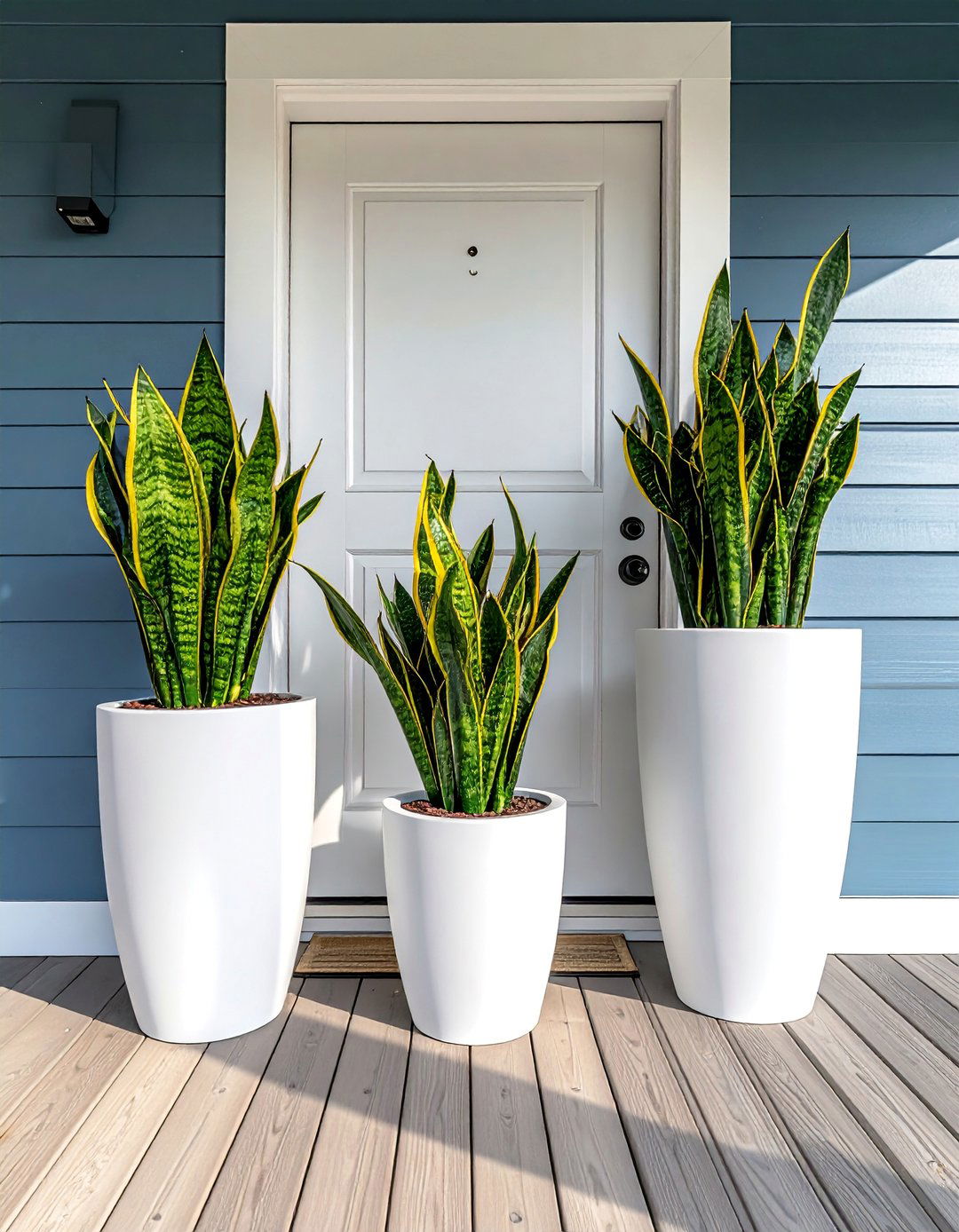 Modern Front Porch with Large Scale Monochromatic Planters - 25 Modern Front Porch Ideas for a Welcoming Entrance
