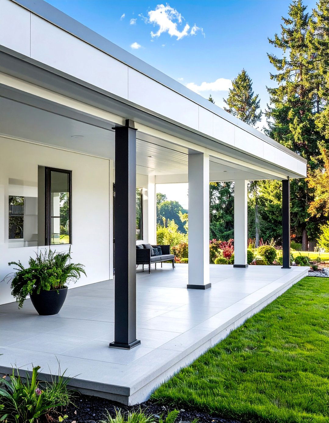 Modern Front Porch with Minimalist Column Design - 25 Modern Front Porch Ideas for a Welcoming Entrance
