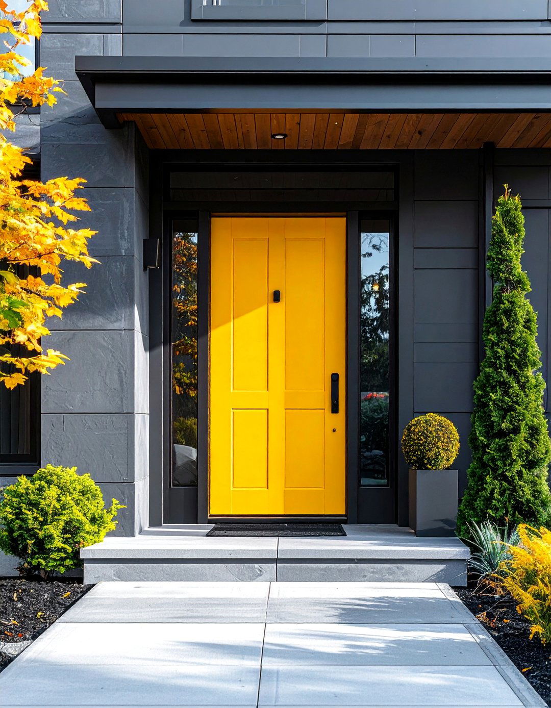Modern Front Porch with a Brightly Colored Front Door - 25 Modern Front Porch Ideas for a Welcoming Entrance