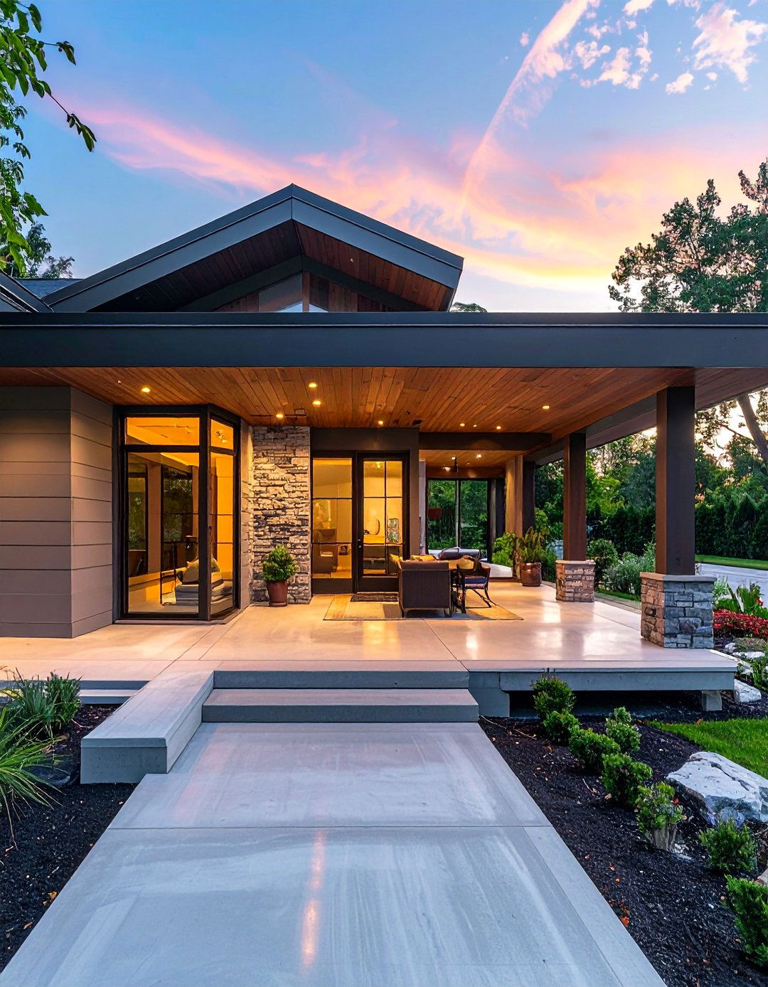 Modern Front Porch with a Cantilevered Roof - 25 Modern Front Porch Ideas for a Welcoming Entrance
