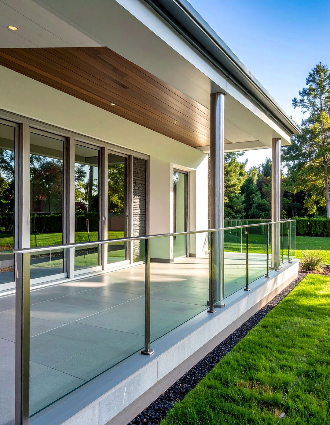 Modern Front Porch with a Glass Panel Railing - 25 Modern Front Porch Ideas for a Welcoming Entrance