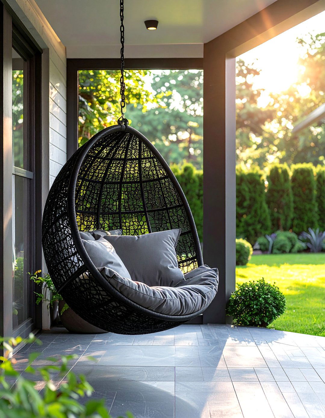 Modern Front Porch with a Hanging Chair or Swing - 25 Modern Front Porch Ideas for a Welcoming Entrance