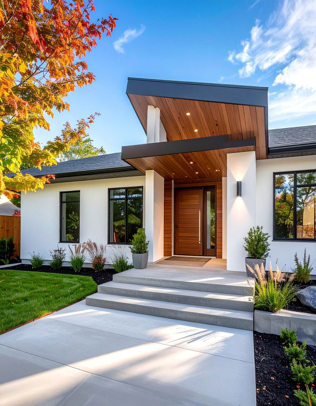 Modern Front Porch with a Mixed Material Facade - 25 Modern Front Porch Ideas for a Welcoming Entrance