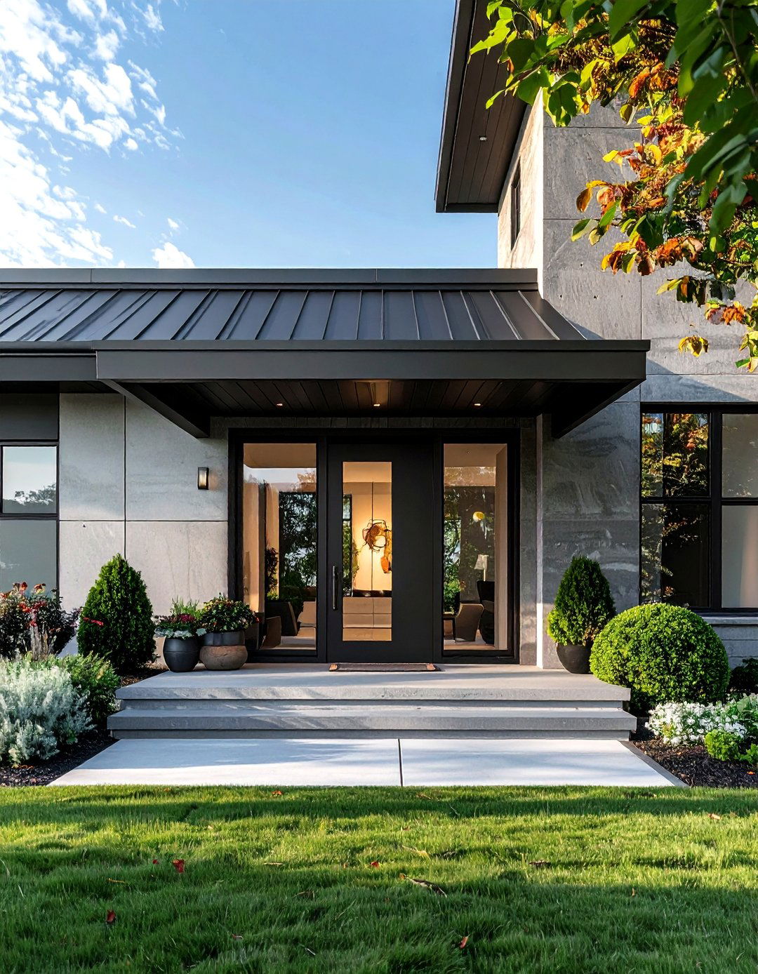 Modern Front Porch with a Simple Metal Awning - 25 Modern Front Porch Ideas for a Welcoming Entrance