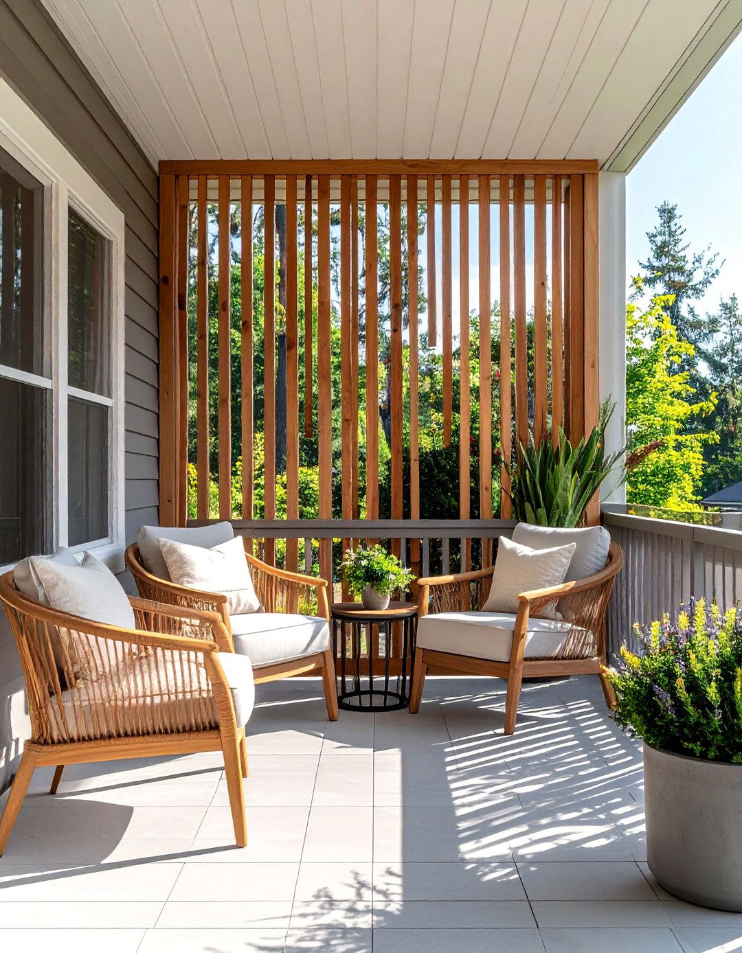 Modern Front Porch with a Vertical Slat Wood Screen - 25 Modern Front Porch Ideas for a Welcoming Entrance