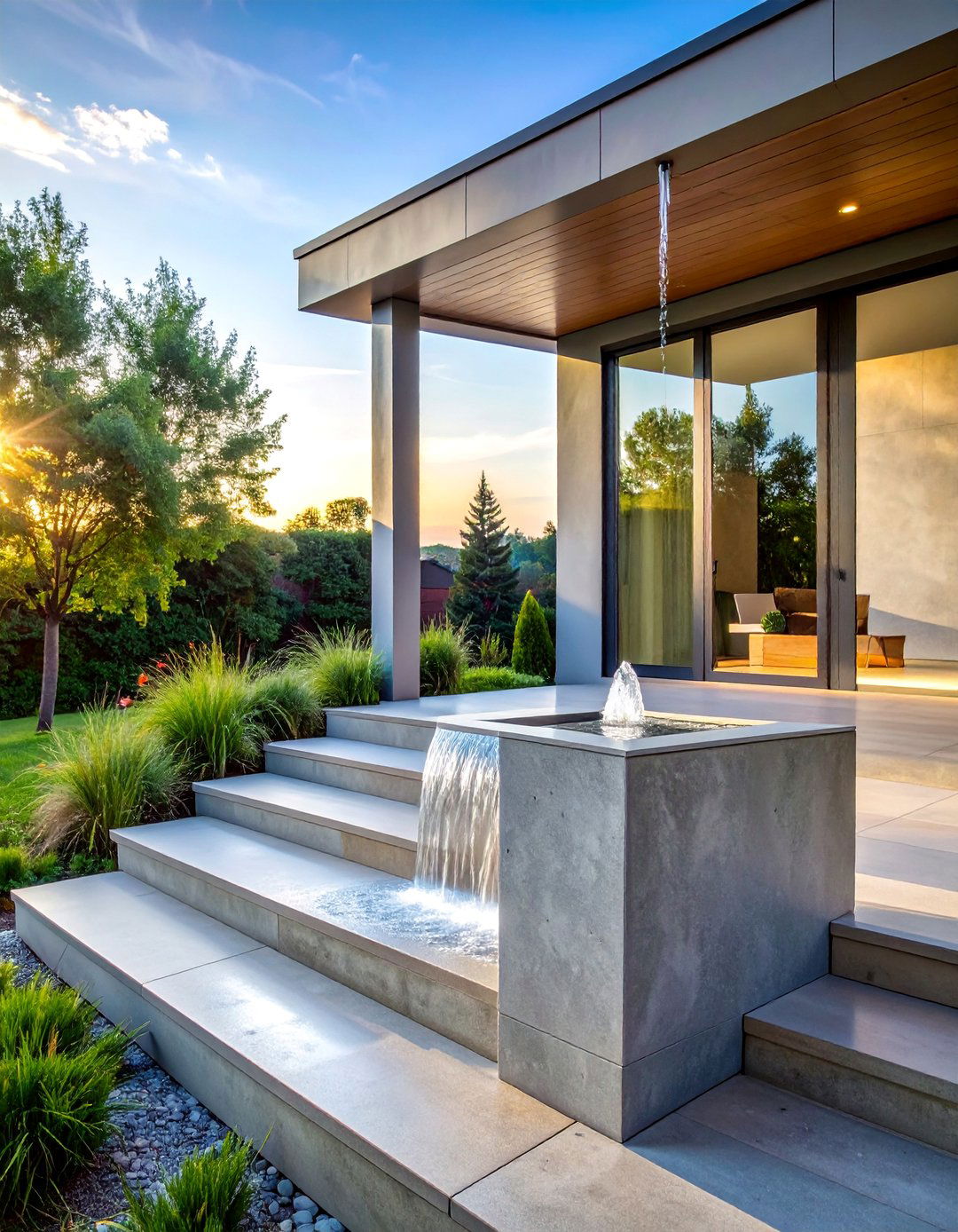 Modern Front Porch with a Water Feature - 25 Modern Front Porch Ideas for a Welcoming Entrance
