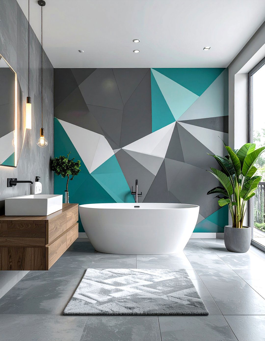Modern Geometric Painted Wall - 40 Bathroom Paint Ideas for a Fresh New Look