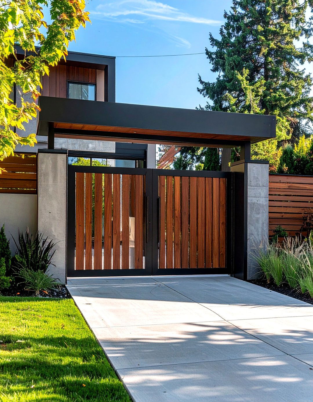 Modern Horizontal Slat Front Door Gate - 20 Front Door Gate Ideas to Boost Curb Appeal