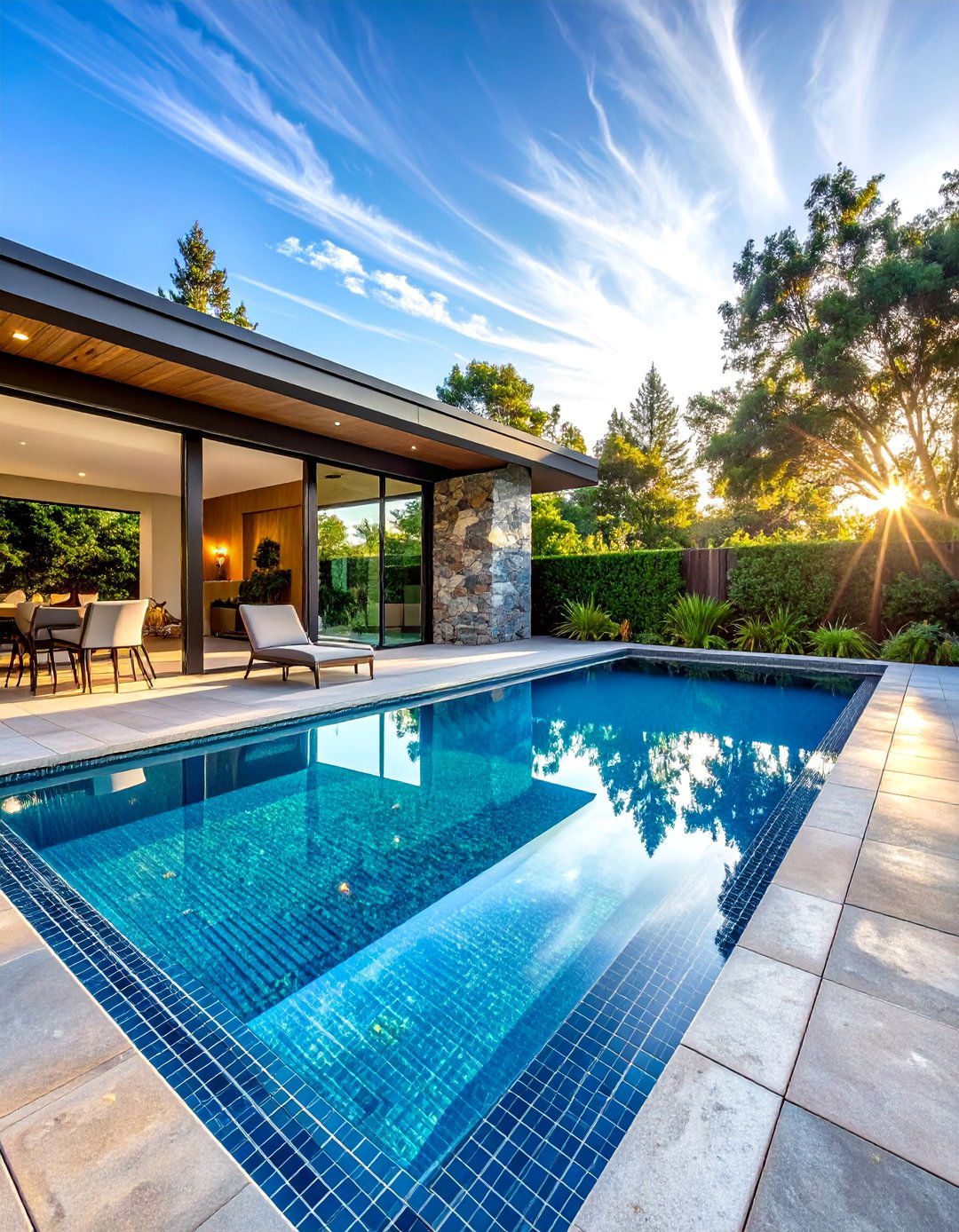 Modern Infinity Pool with Glass Tile Accent - 40 Backyard Pool Ideas for a Refreshing Summer Oasis