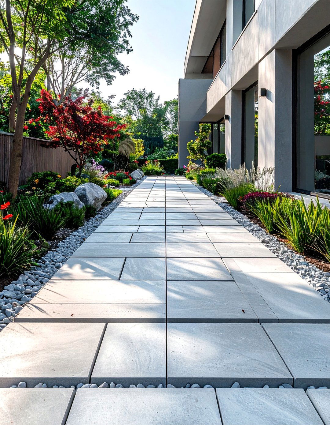 Modern Large Format Concrete Paver Walkway - 30 Paver Walkway Ideas to Beautify Your Garden
