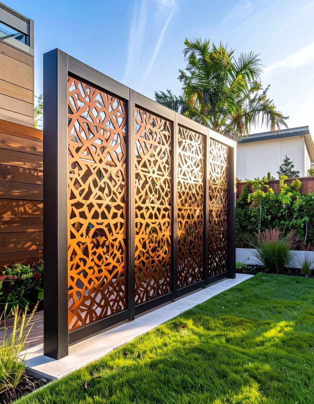 Modern Metal Geometric Privacy Screens - 30 Outdoor Privacy Screen Ideas for Your Backyard