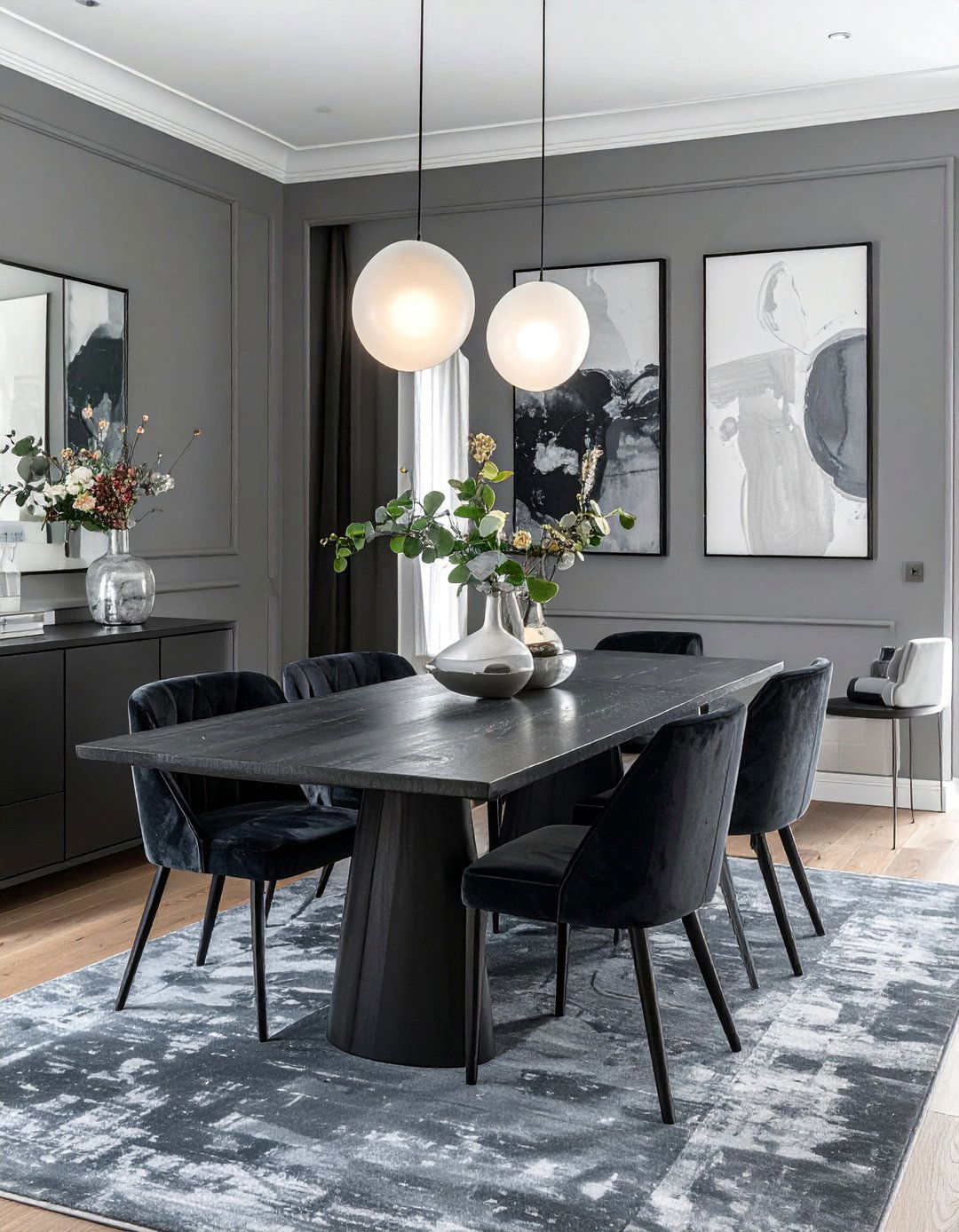 Monochromatic Gray Dining Room with Varied Textures - 25 Gray Dining Room Ideas for a Stylish Space