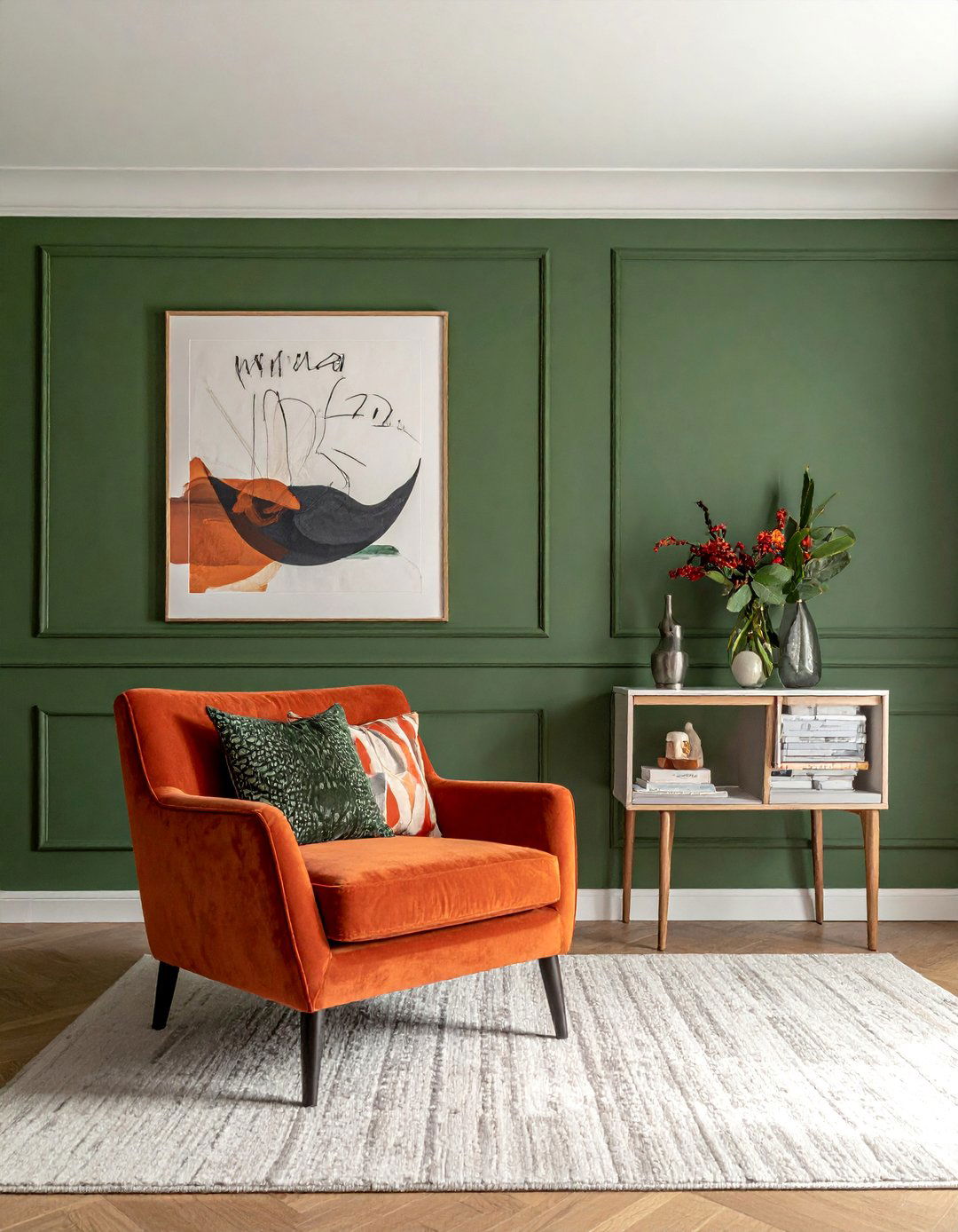 Monochromatic Green Room with Terracotta Pops - 20 Green and Terracotta Living Room Ideas for Warmth