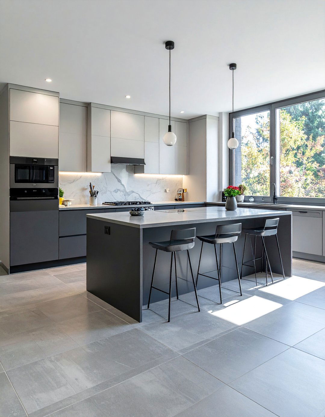 Monochromatic Kitchens With Various Grey Tones - 20 Kitchens With Grey Floors Design Inspiration