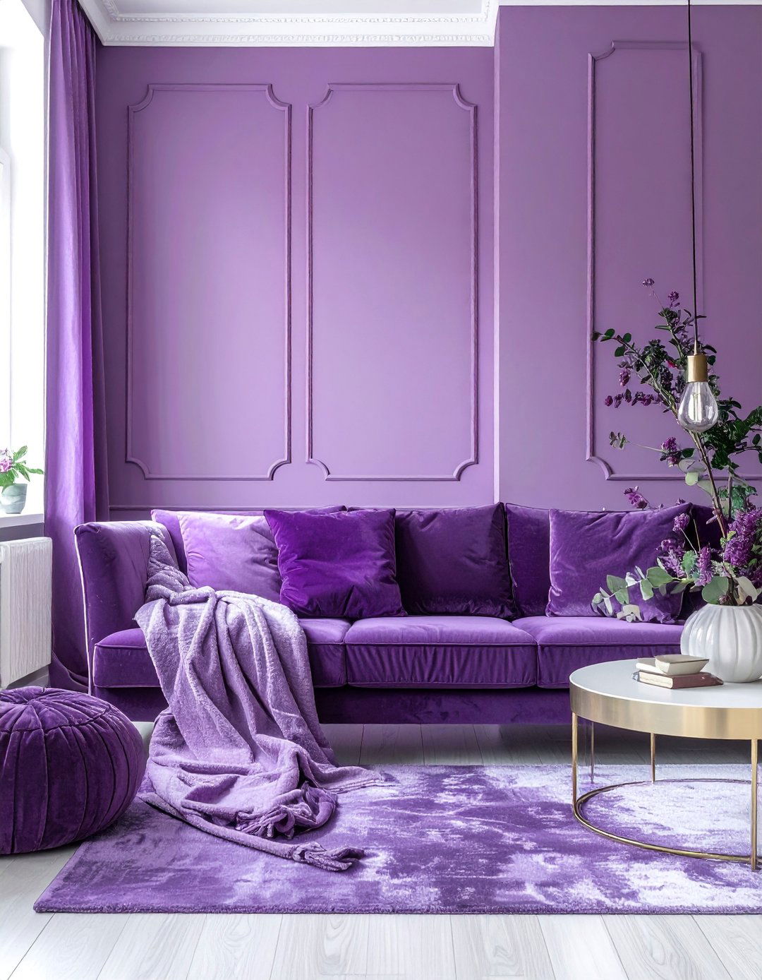 Monochromatic Layers of Purple - 25 Purple Living Room Ideas for a Luxurious Vibe