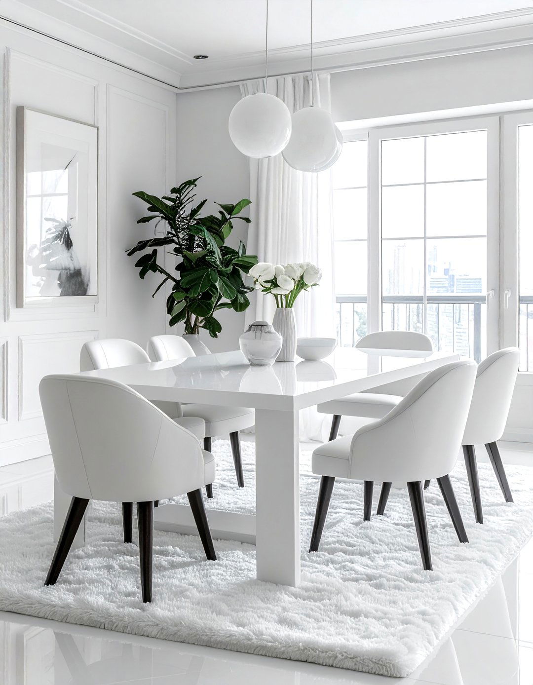 Monochromatic White Dining Room with Varied Textures - 30 Elegant White Dining Room Ideas for a Timeless Look