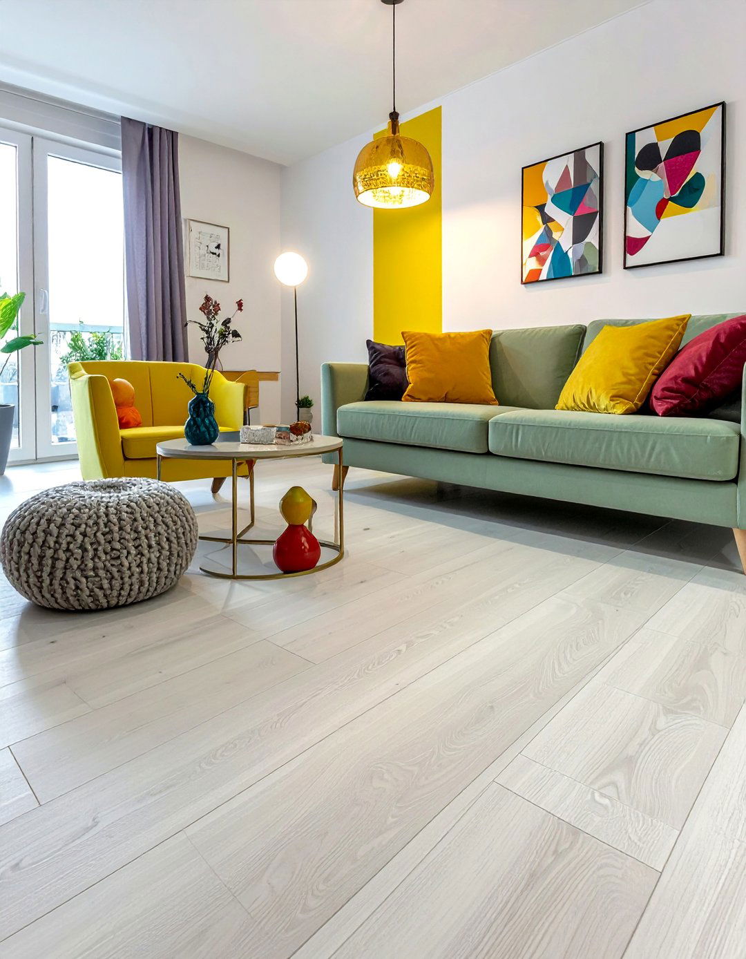 Monochromatic White Oak - 20 Living Room Vinyl Flooring Ideas for Modern Homes
