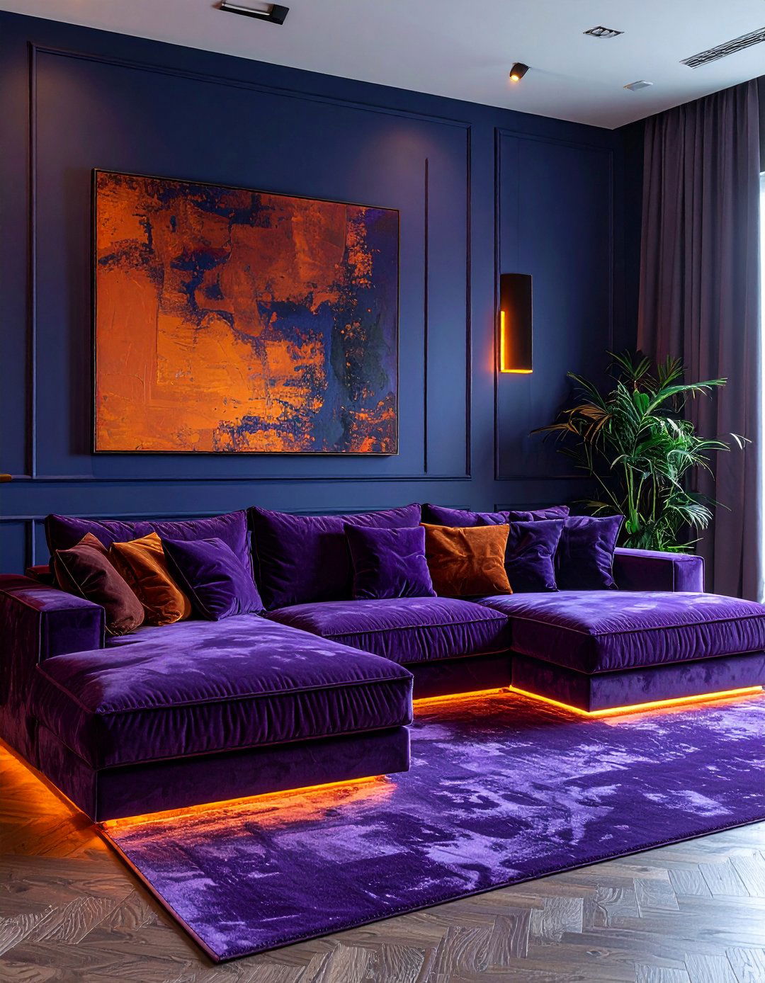 Moody Indigo and Purple Lounge - 25 Purple Living Room Ideas for a Luxurious Vibe