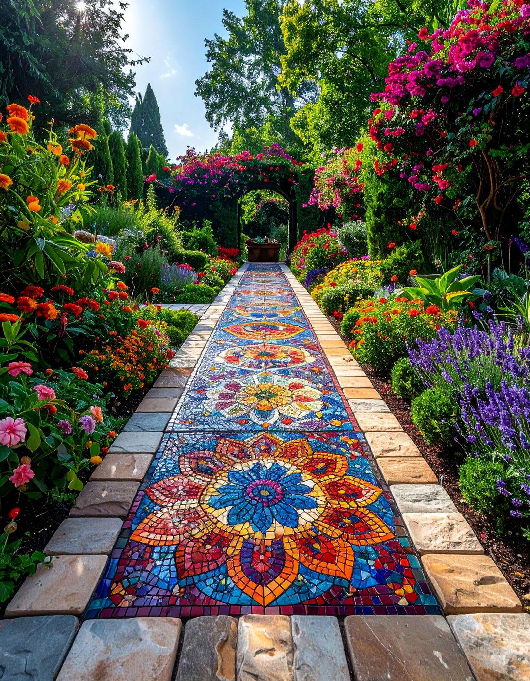 Mosaic Inlay Paver Walkway - 30 Paver Walkway Ideas to Beautify Your Garden