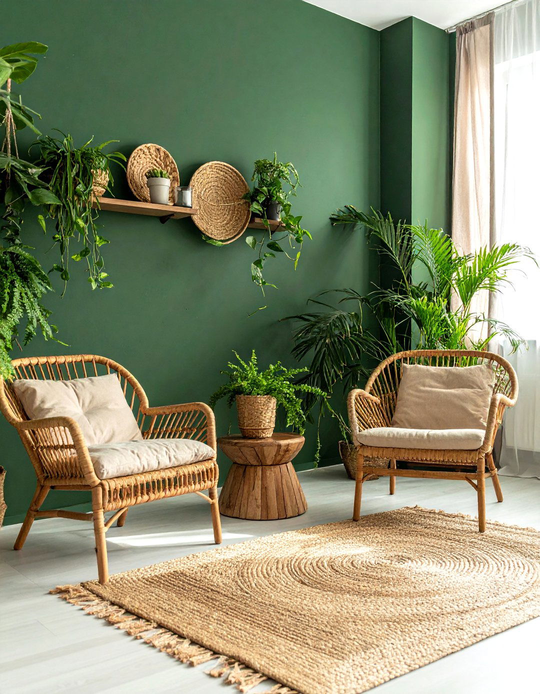 Moss Green Accent Wall with Natural Textures - 40 Dark Green Accent Wall Ideas for Bold Spaces