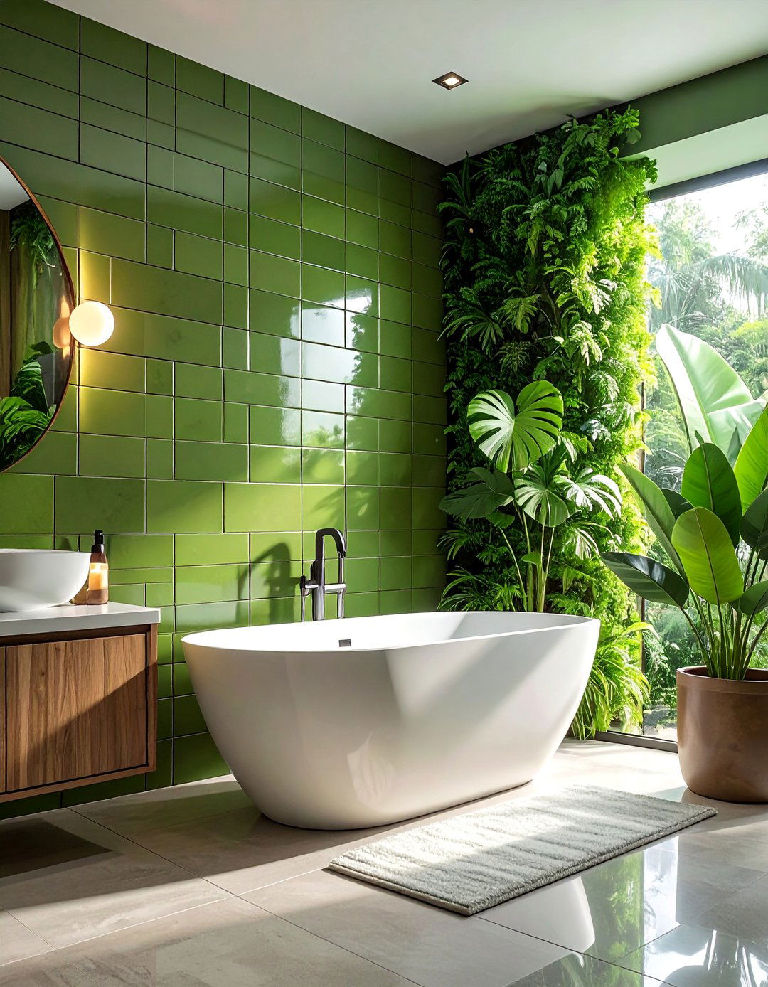 Moss Green Stacked Tile Bathroom Wall - 25 Green Tile Bathroom Ideas for a Fresh Look