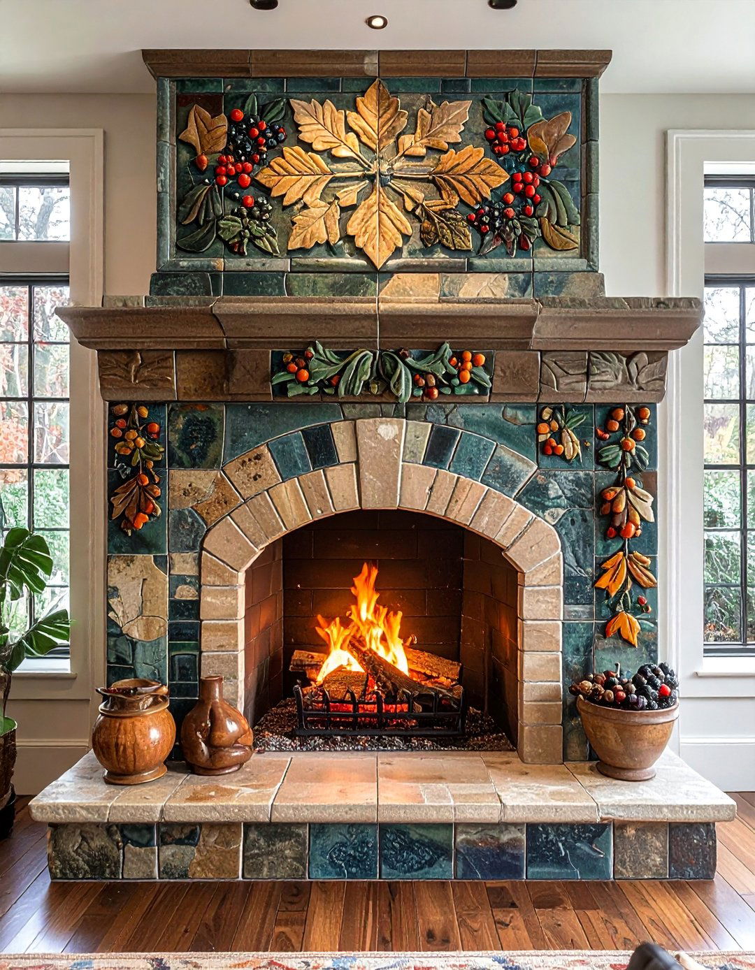 Motawi Tileworks Art Tile Fireplace - 30 Craftsman-style Fireplace Ideas for a Cozy Home
