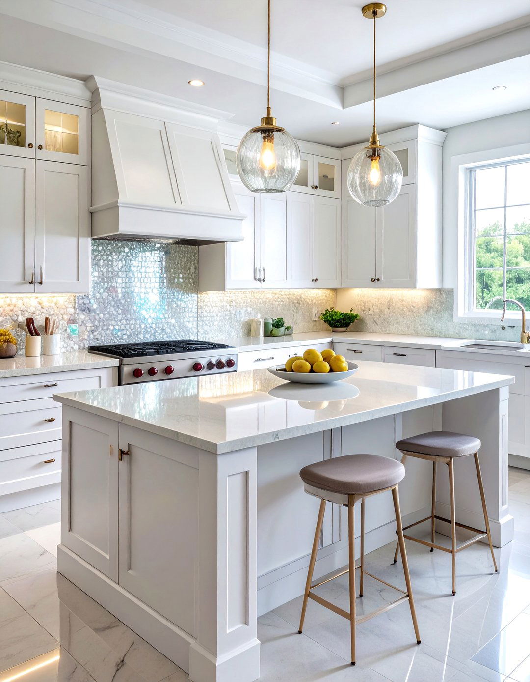 Mother of Pearl Mosaic Backsplash - 25 Backsplash Ideas for White Cabinets and Granite