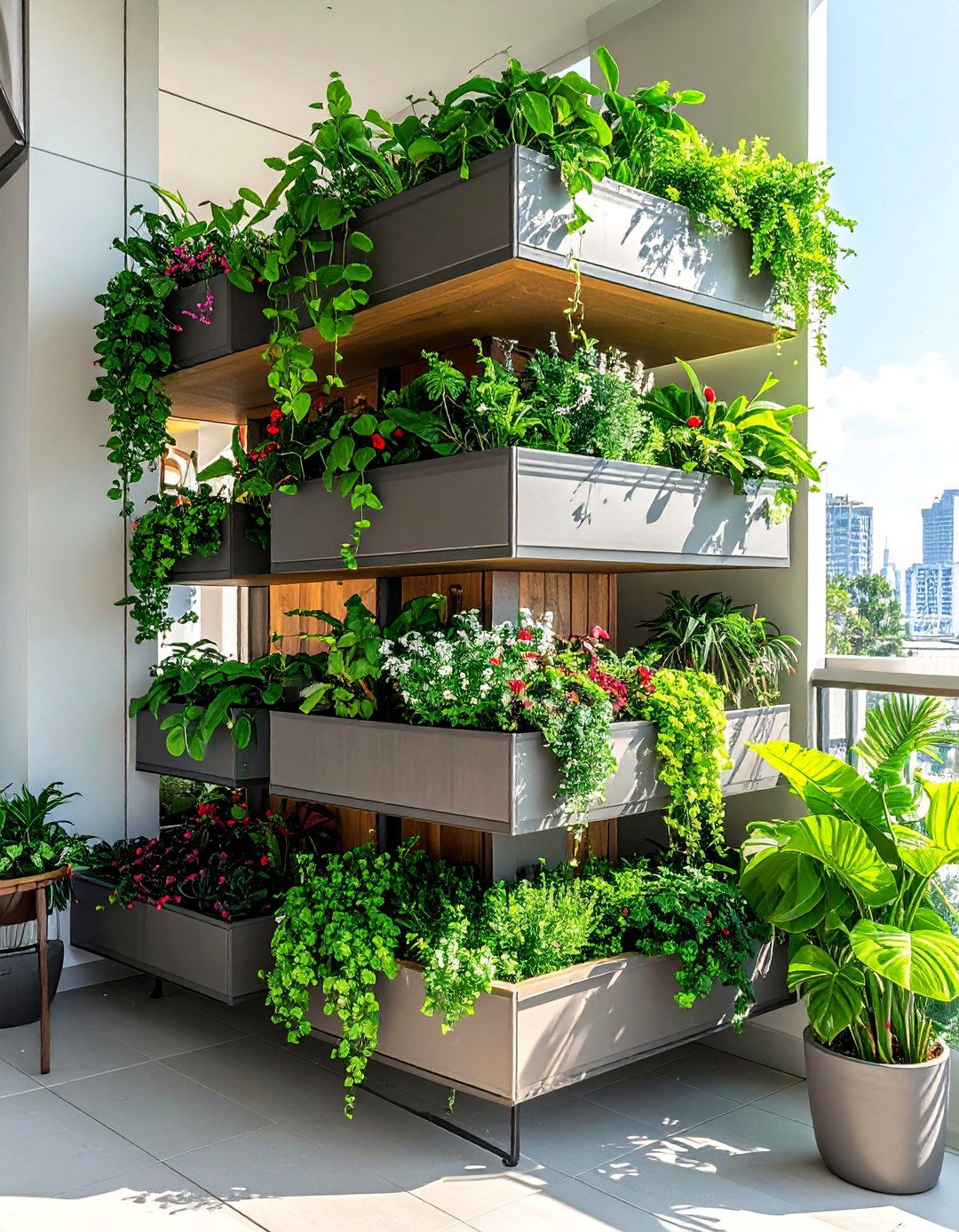 Multi Level Plant Display - 30 Small Balcony Ideas to Maximize Your Space