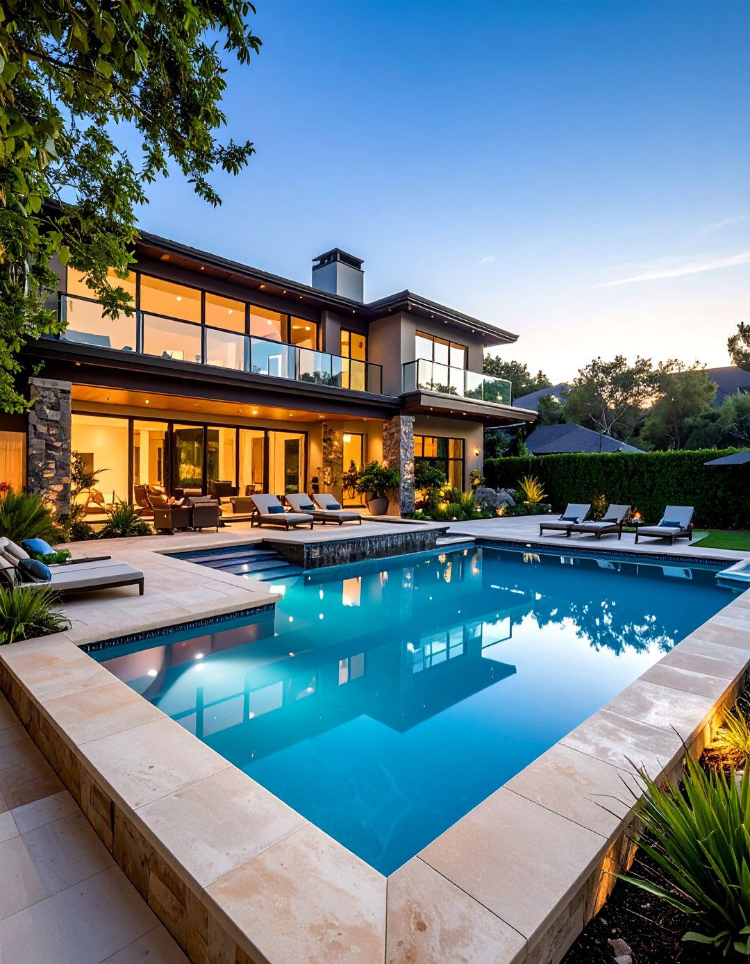 Multi Level Pool with Raised Spa - 40 Backyard Pool Ideas for a Refreshing Summer Oasis