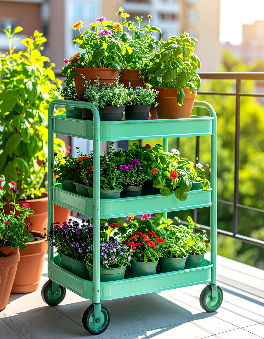 Multi Level Rolling Cart Container Garden - 40 Container Garden Ideas for Small Spaces