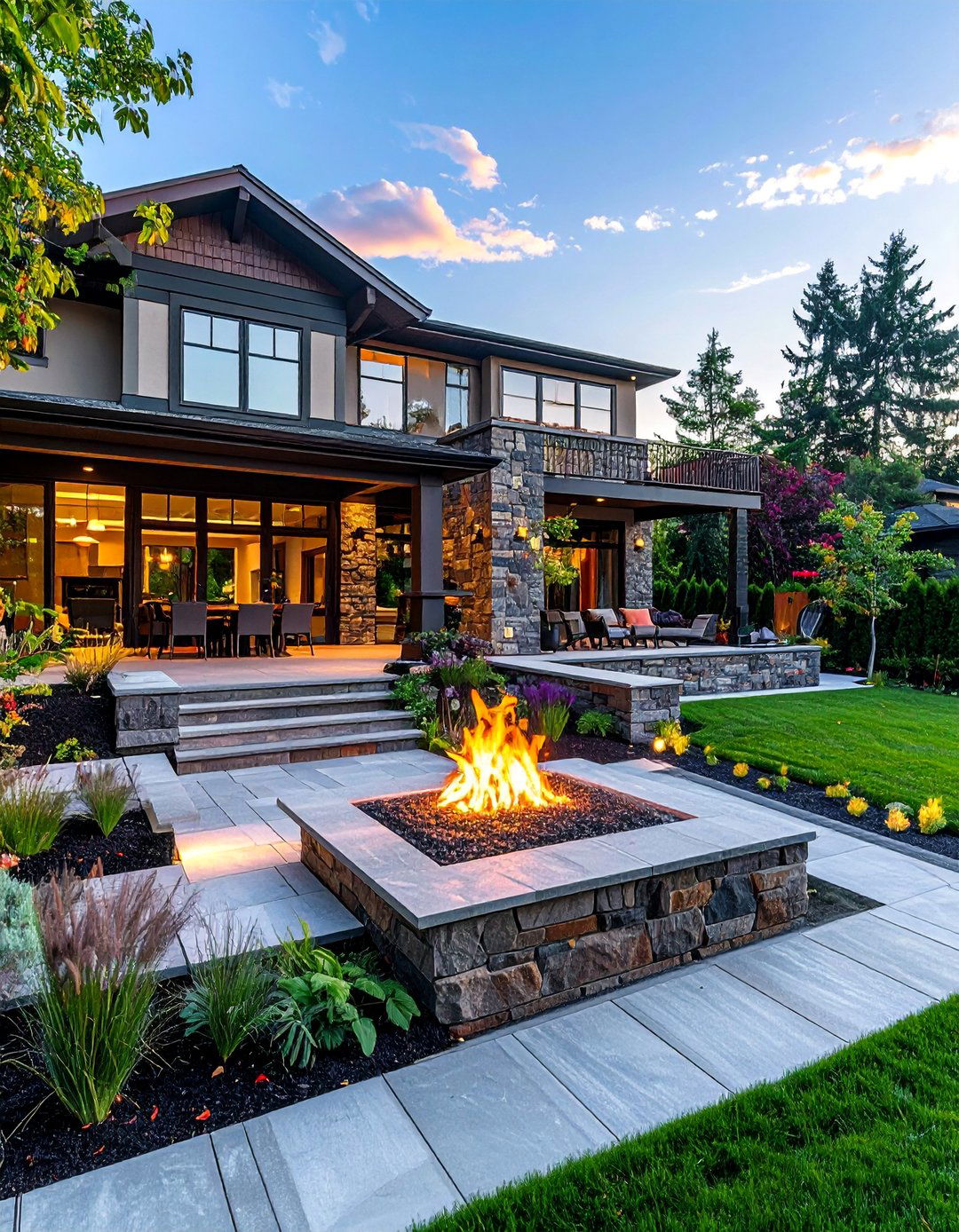 Multi Level Terraced Fire Area - 20 Front Yard Fire Pit Ideas for Cozy Evenings