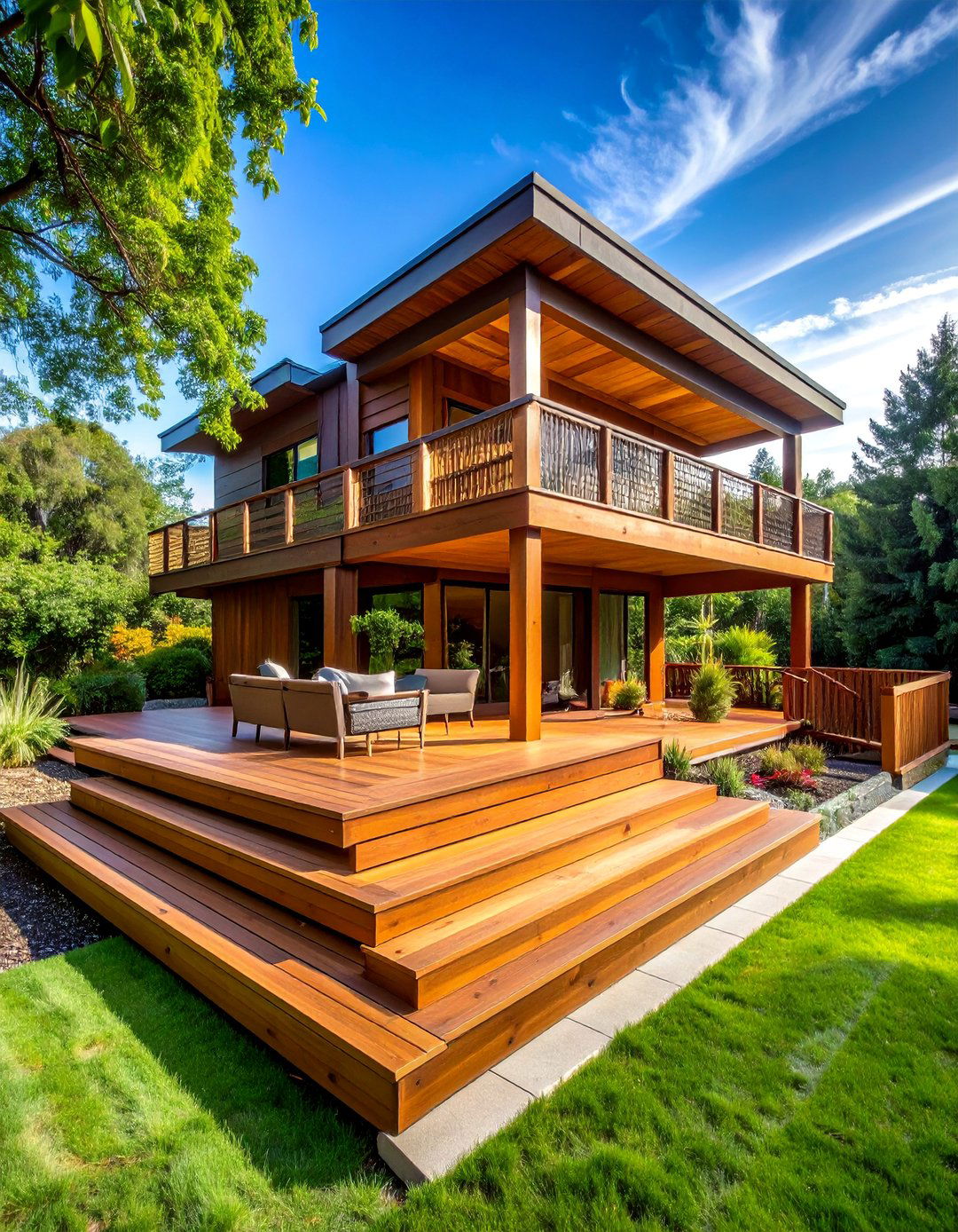 Multi Level Timber Design - 30 Backyard Deck Ideas on a Budget for Outdoor Fun