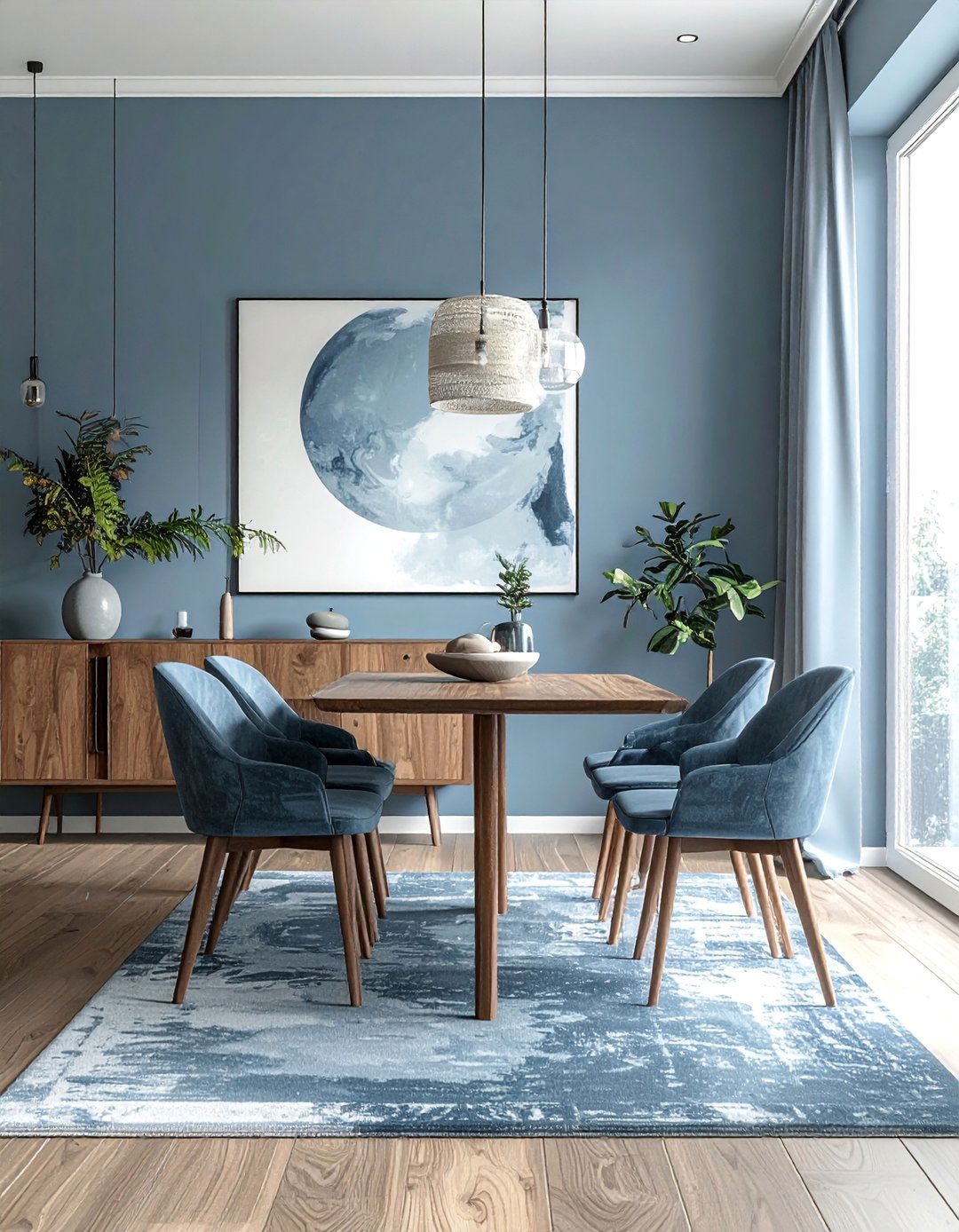 Muted Blue with Warm Gray Tones - 40 Blue Dining Room Ideas for a Serene Space