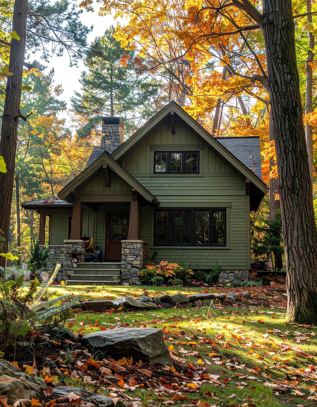 Muted Green Natural Clay Siding for a Woodland Home - 20 Home Designs Using Natural Clay Siding Colors