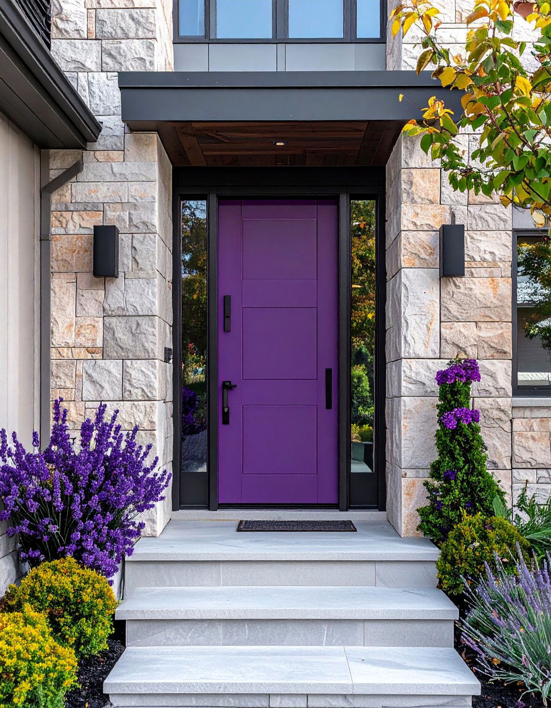 Muted Mauve Purple Front Door with Black Accents - 20 Purple Front Door Ideas for a Bold Entrance