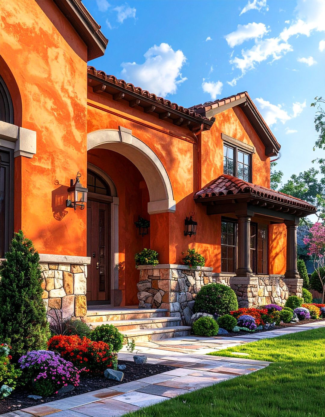 Natural Clay Siding Combined with Natural Stone Veneer - 20 Home Designs Using Natural Clay Siding Colors