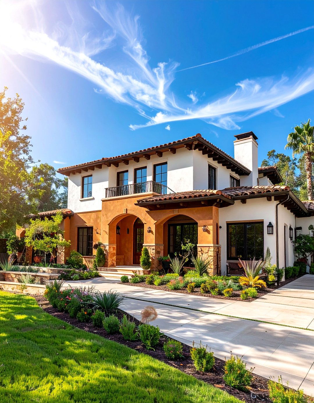 Natural Clay Siding Paired with White Stucco - 20 Home Designs Using Natural Clay Siding Colors
