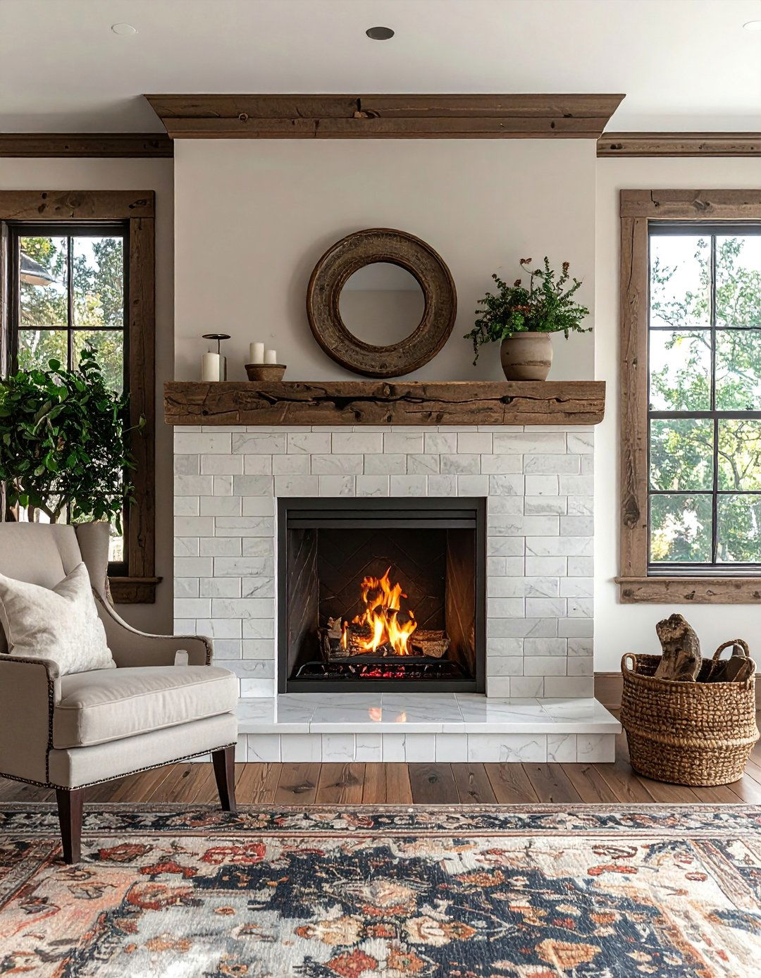 Natural Marble Farmhouse Fireplace Tile - 30 Farmhouse Fireplace Tile Ideas for a Cozy Ambiance