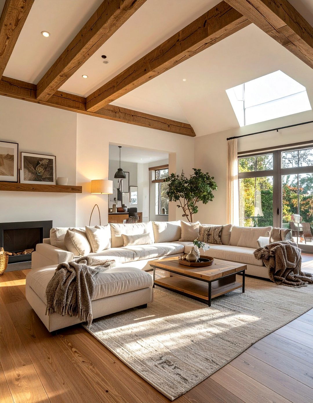 Natural Oak Exposed Beam Living Room - 25 Exposed Beam Living Room Ideas for Rustic Charm