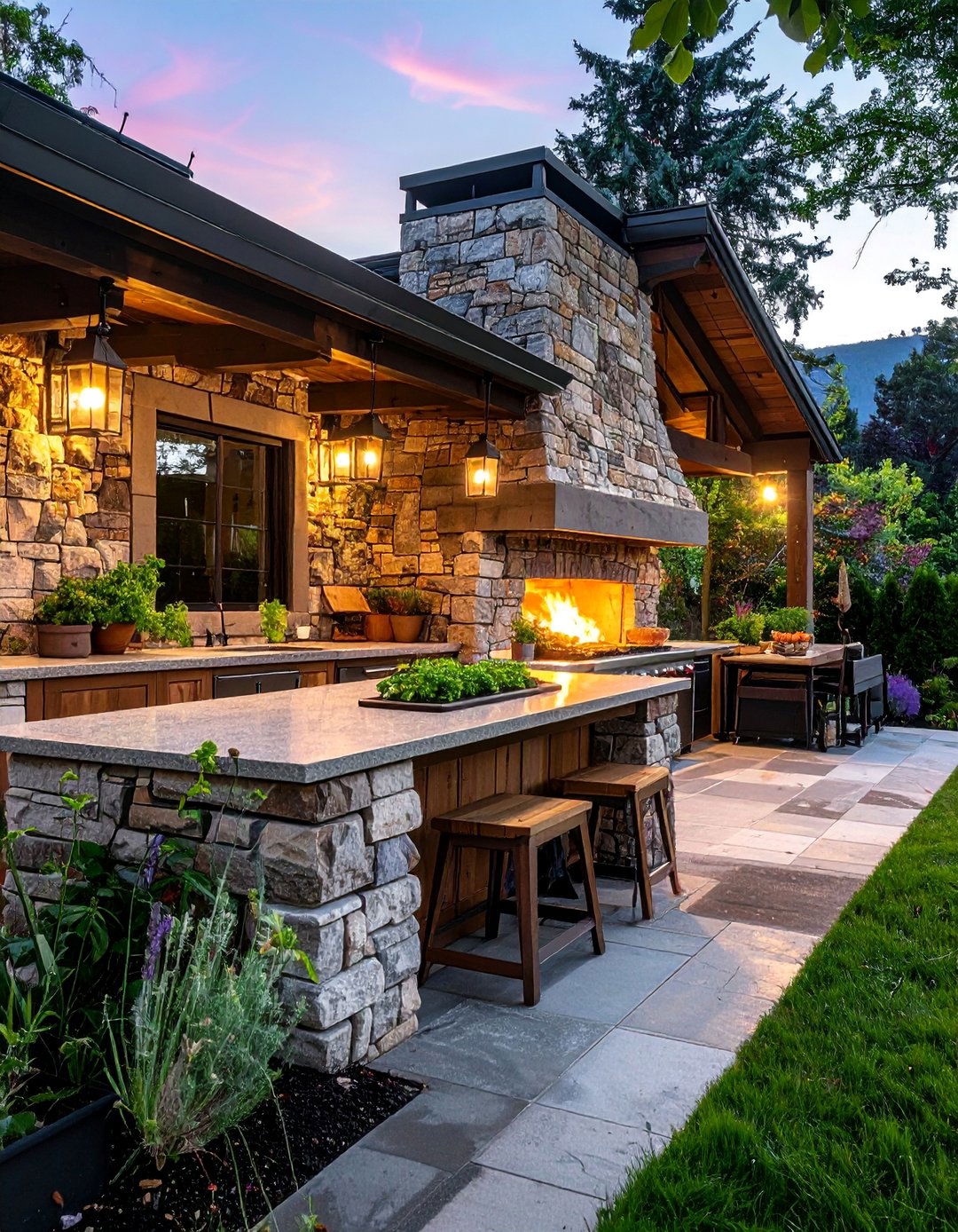 Natural Stone L Shaped Outdoor Kitchen - 20 L Shaped Outdoor Kitchen Ideas for Your Patio