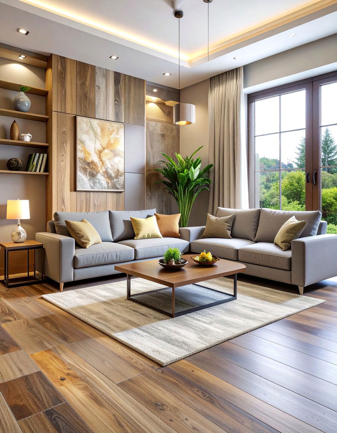 Natural Stone Slate Effect - 20 Living Room Vinyl Flooring Ideas for Modern Homes