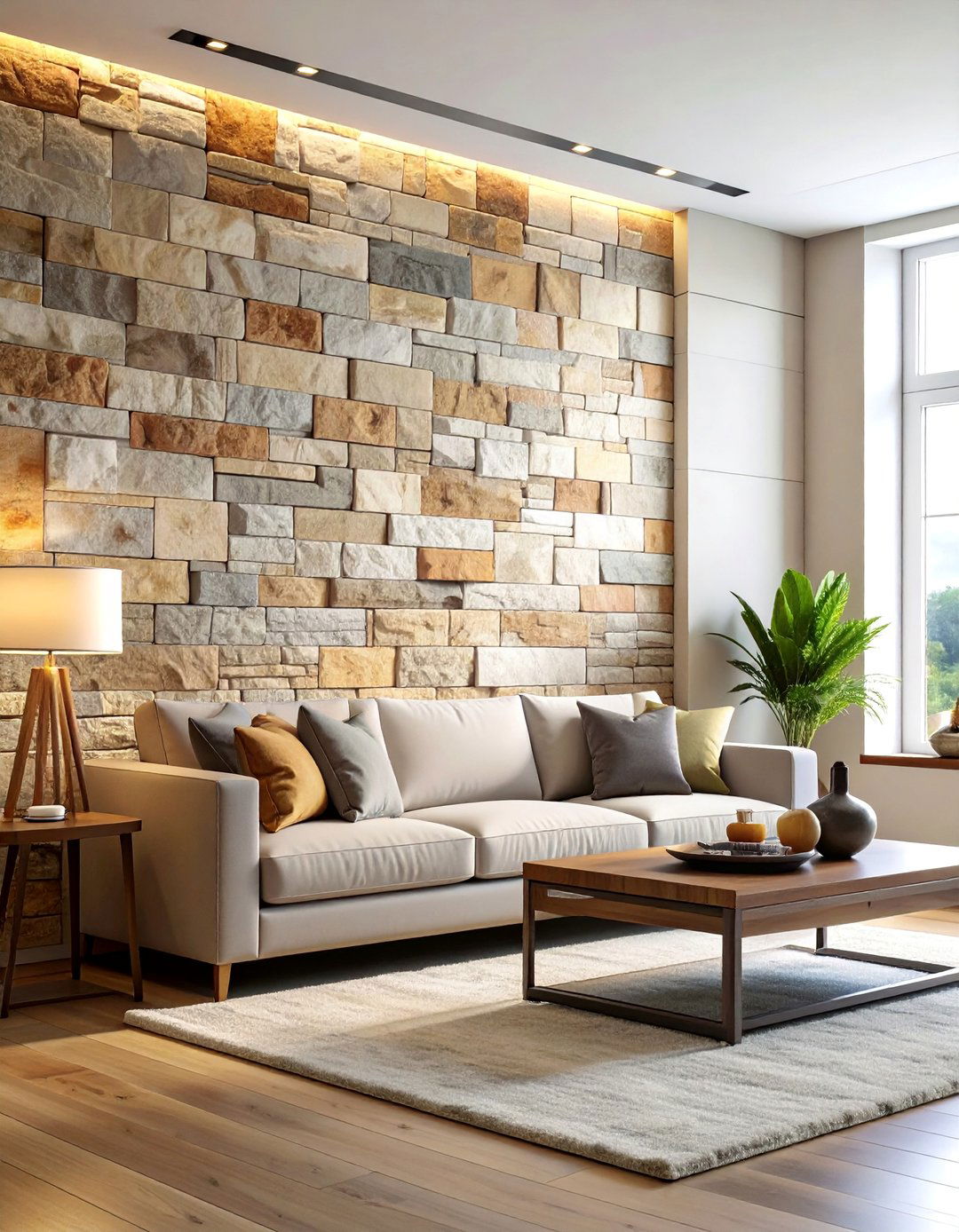 Natural Stone Veneer Accent - 30 Living Room Accent Wall Ideas to Add Personality