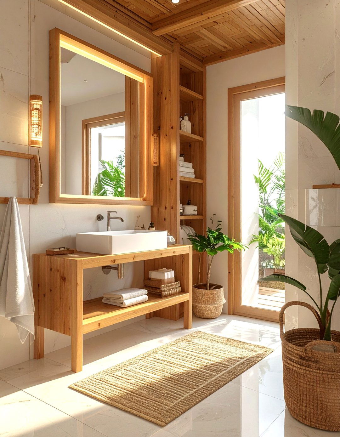 Natural Wood Accents - 20 Hallway Bathroom Ideas for Functional Spaces