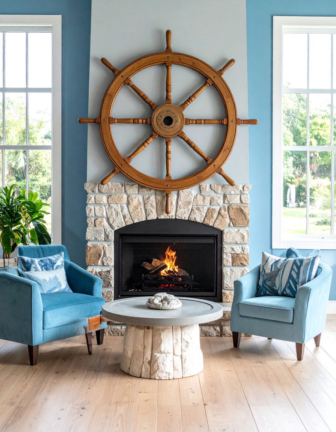 Nautical Decor Featuring a Ships Wheel - 25 Nautical Decor Ideas to Bring the Beach Home
