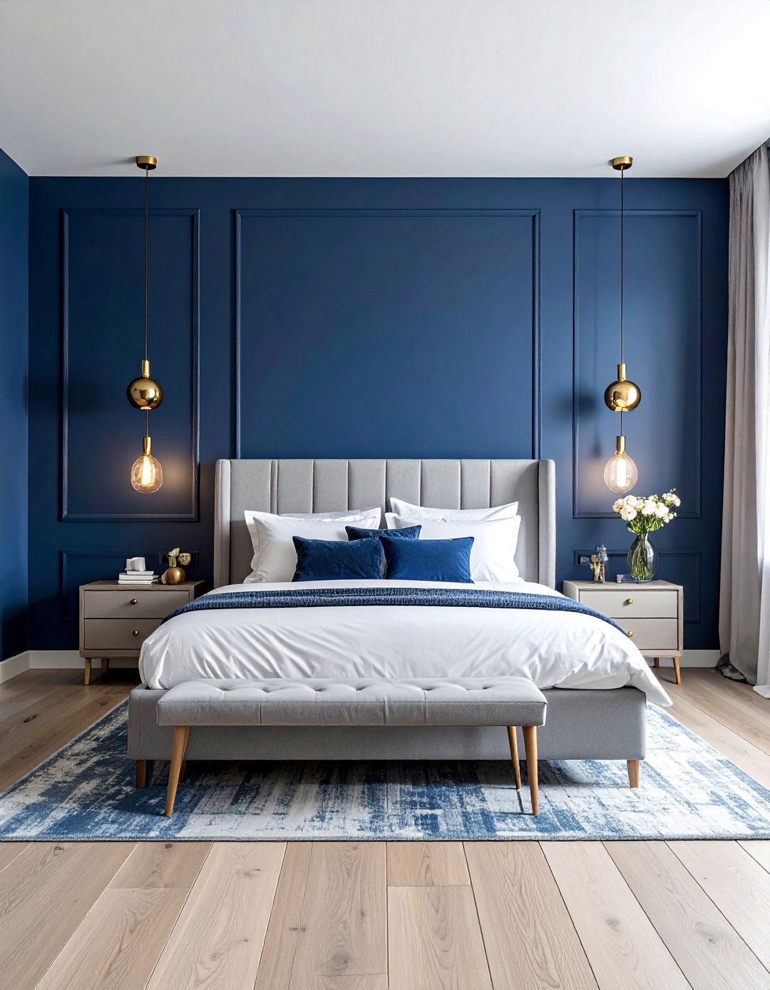 Navy Blue Accent Wall - 40 Blue Bedroom Ideas for a Serene and Relaxing Atmosphere